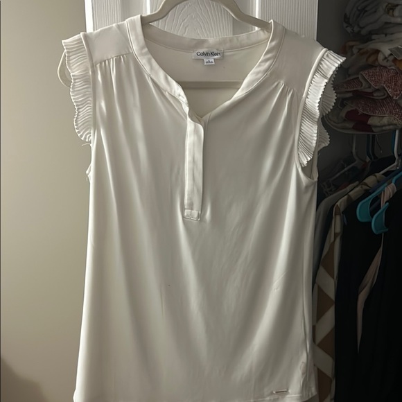 Calvin Klein Women's White Ruffle Sleeve Top - Picture 1 of 2